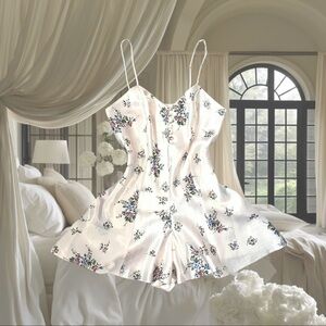 Vintage Y2K 90s Ballet Cottage Satin Flower Romper Teddy Romper silk Slip